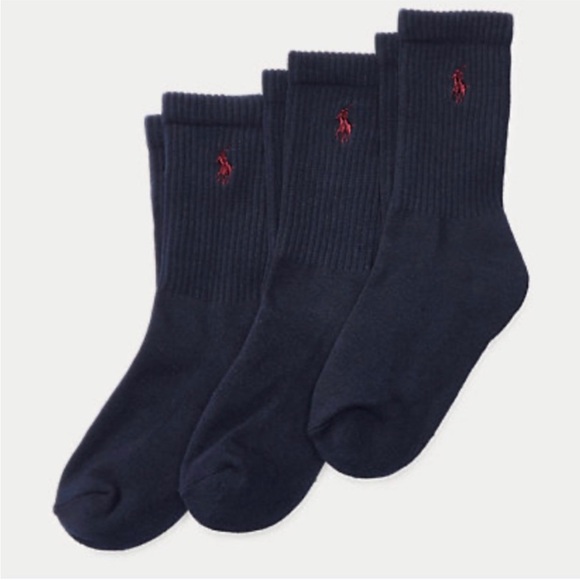POLO RALPH LAUREN BOYS CREW SOCKS THREE PAIR TOTAL IN BLUE SOCK SIZE 8-9.5 NWT - Picture 1 of 5